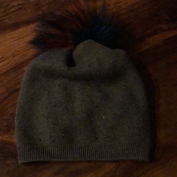 Norla Faux Fur Grey Sparkle Pom Pom Beanie main image 5